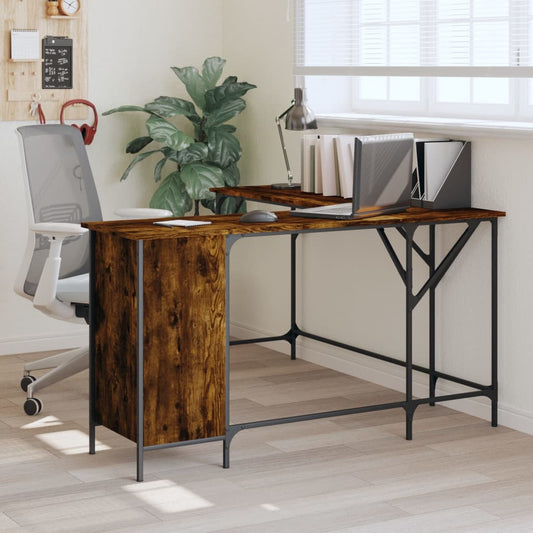 Desk, smoked oak, 141x141x75 cm, processed wood