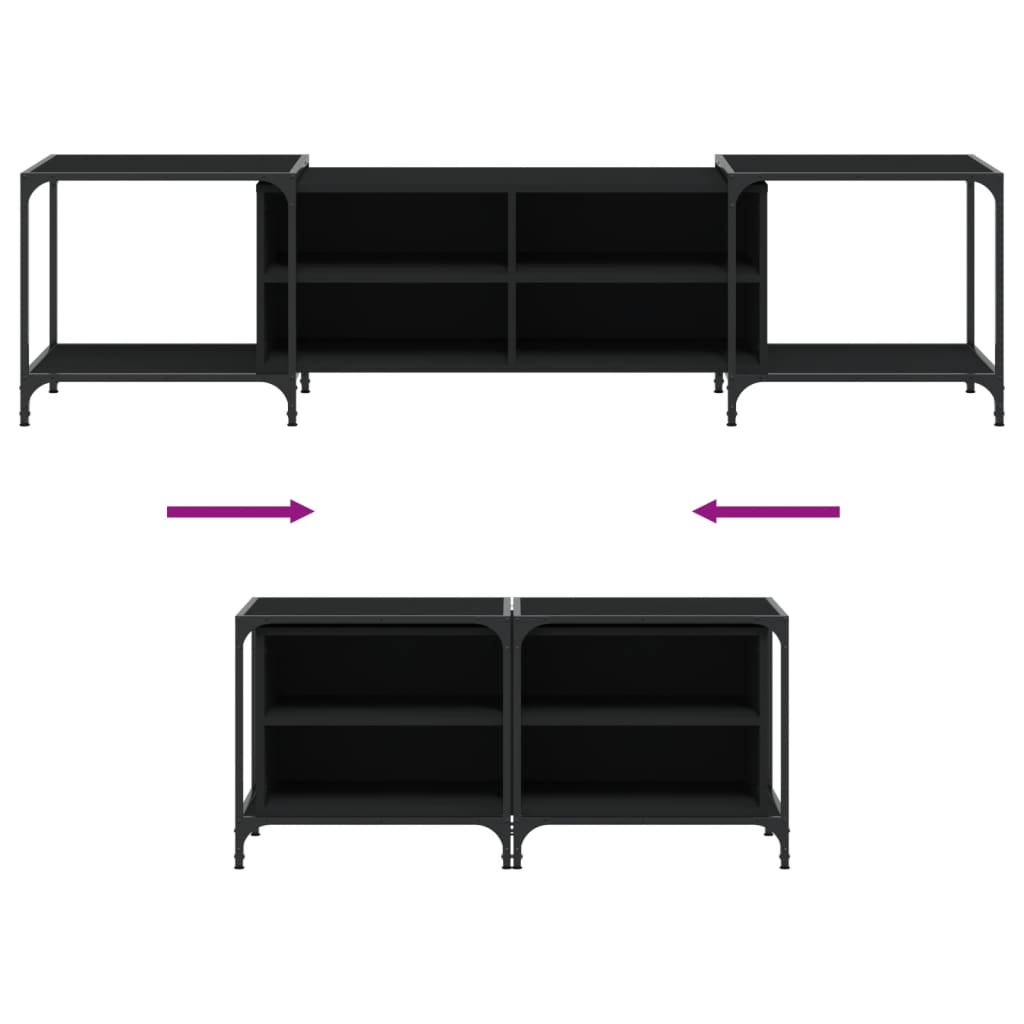 TV sideboard, black, 203x37x50 cm, processed wood