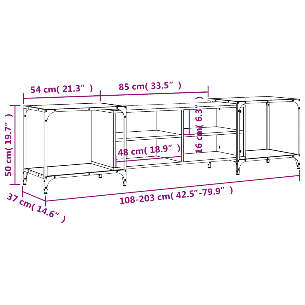 TV sideboard, black, 203x37x50 cm, processed wood