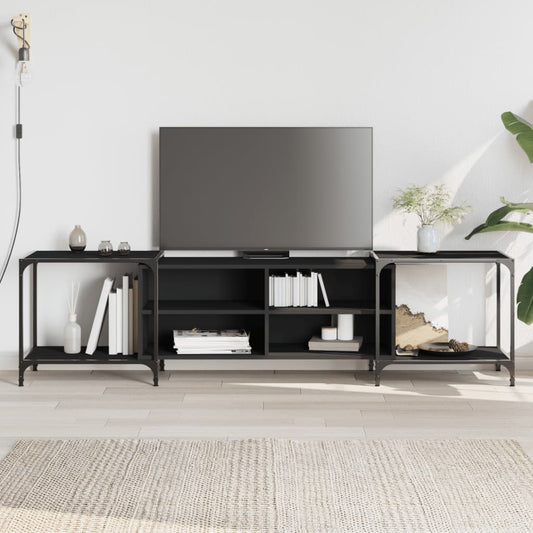 TV sideboard, black, 203x37x50 cm, processed wood