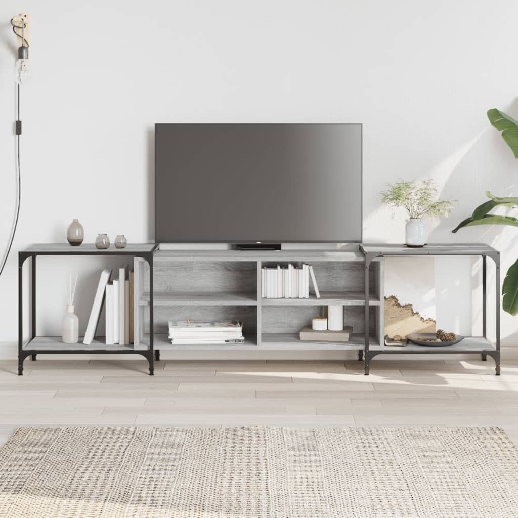 Comodă TV, gri sonoma, 203x37x50 cm, lemn prelucrat