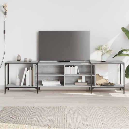 Comodă TV, gri sonoma, 203x37x50 cm, lemn prelucrat
