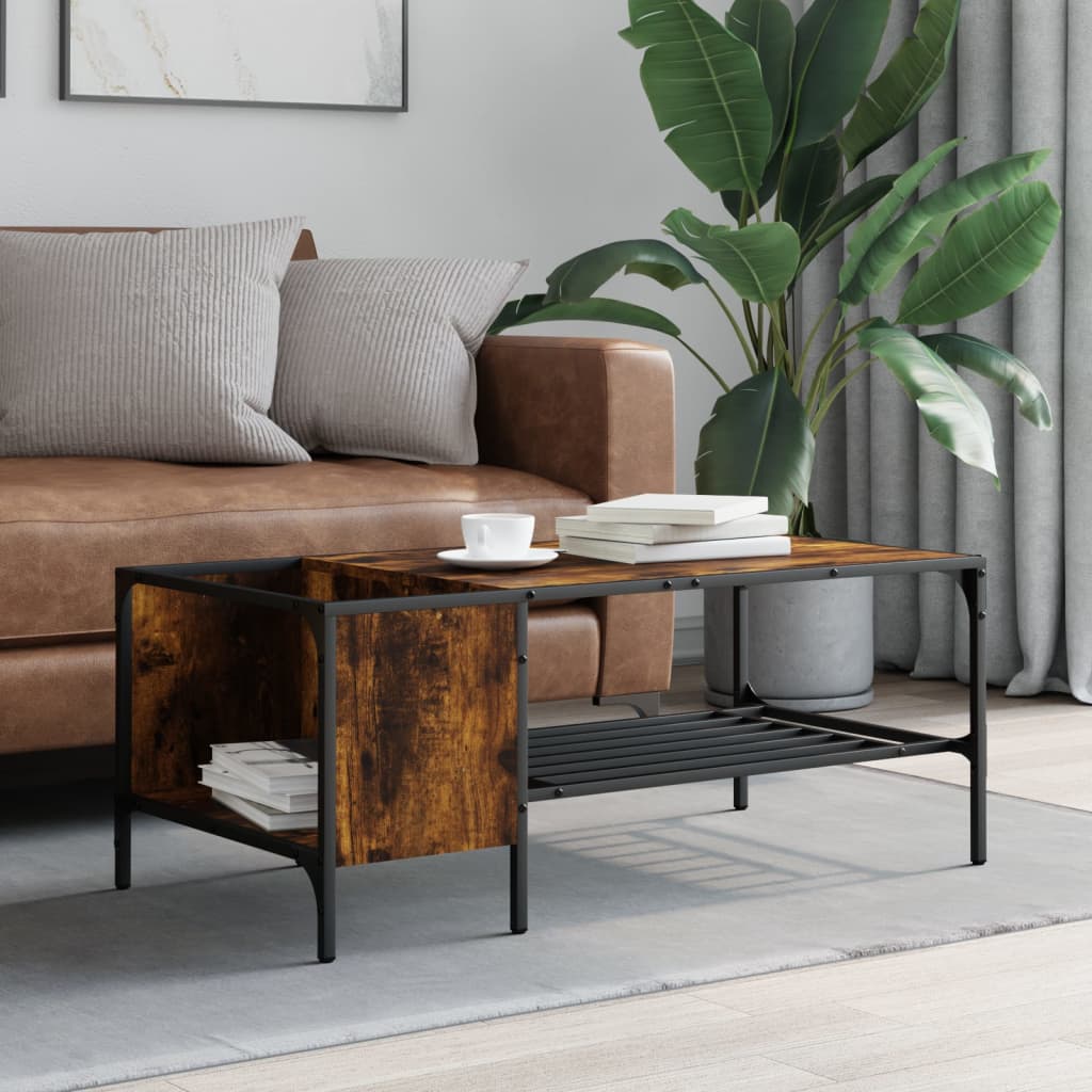 Coffee table with shelf, smoked oak, 100x51x40 cm, wood