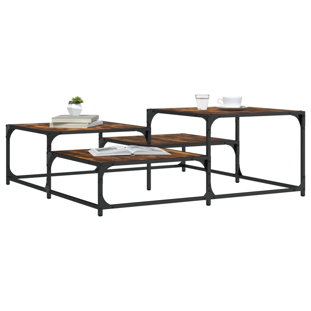 Smoked oak coffee table 107x107x40 cm made of processed wood