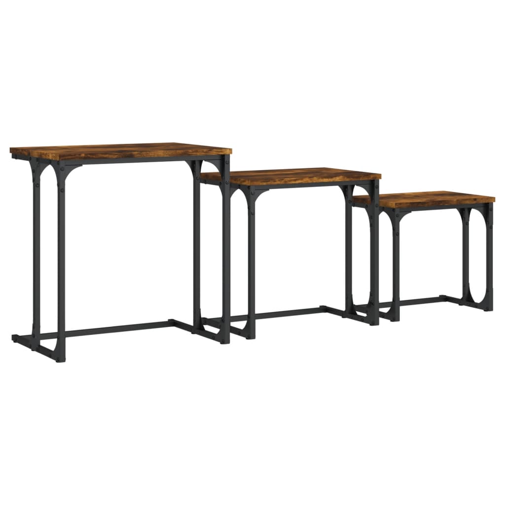 Overlapping coffee tables 3 pcs, smoky oak, processed wood