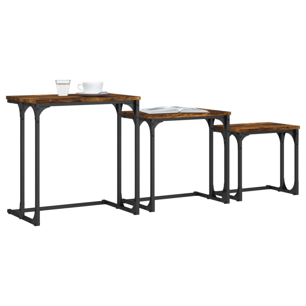 Overlapping coffee tables 3 pcs, smoky oak, processed wood