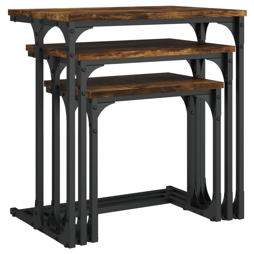 Overlapping coffee tables 3 pcs, smoky oak, processed wood
