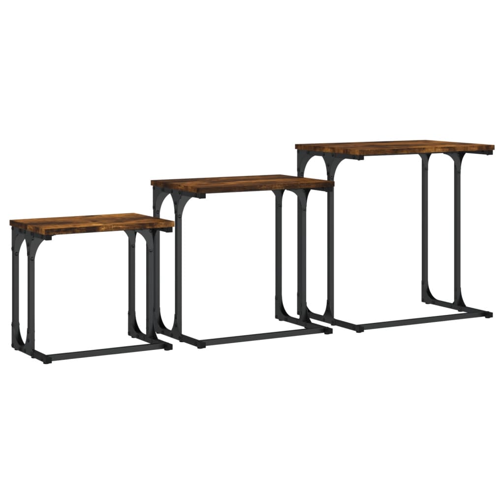Overlapping coffee tables 3 pcs, smoky oak, processed wood