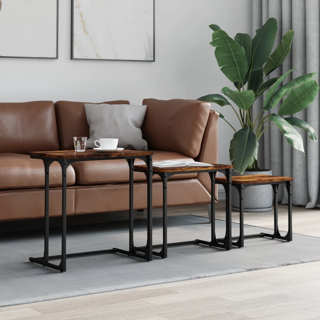 Overlapping coffee tables 3 pcs, smoky oak, processed wood