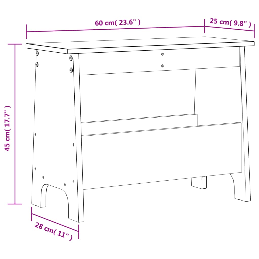 Hall bench, wax brown, 60x28x45 cm, solid pine wood