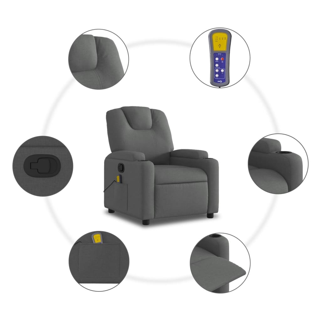 Folding massage chair, dark grey, textile material