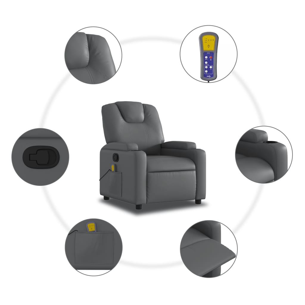 Folding massage chair, gray, ecological leather