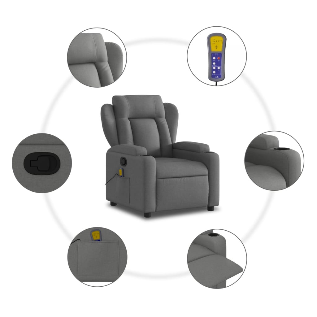 Folding massage chair, dark grey, textile material