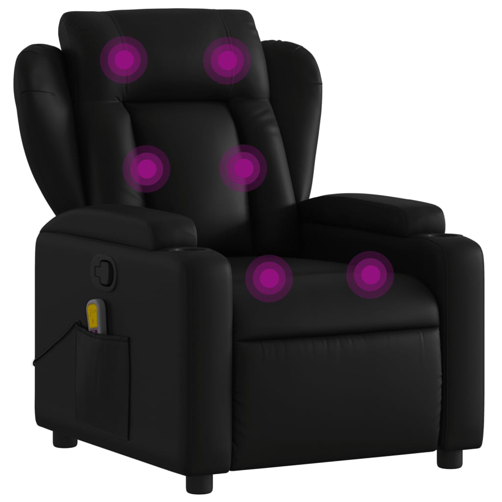 Folding armchair with massage, black, ecological leather