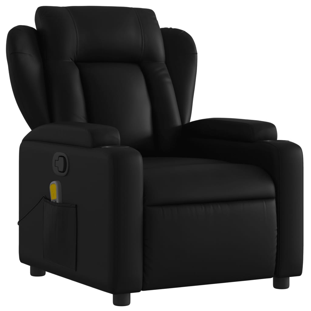 Folding armchair with massage, black, ecological leather