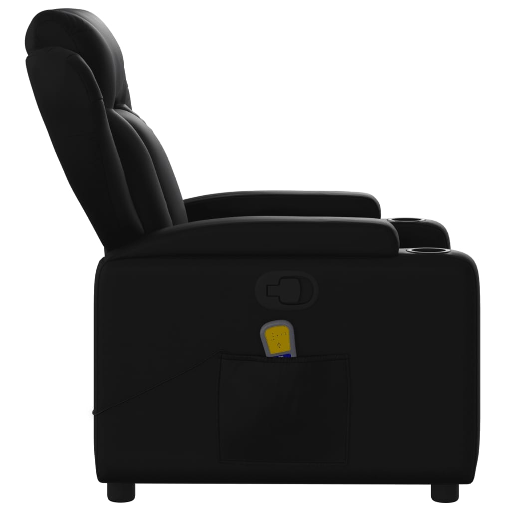 Folding armchair with massage, black, ecological leather