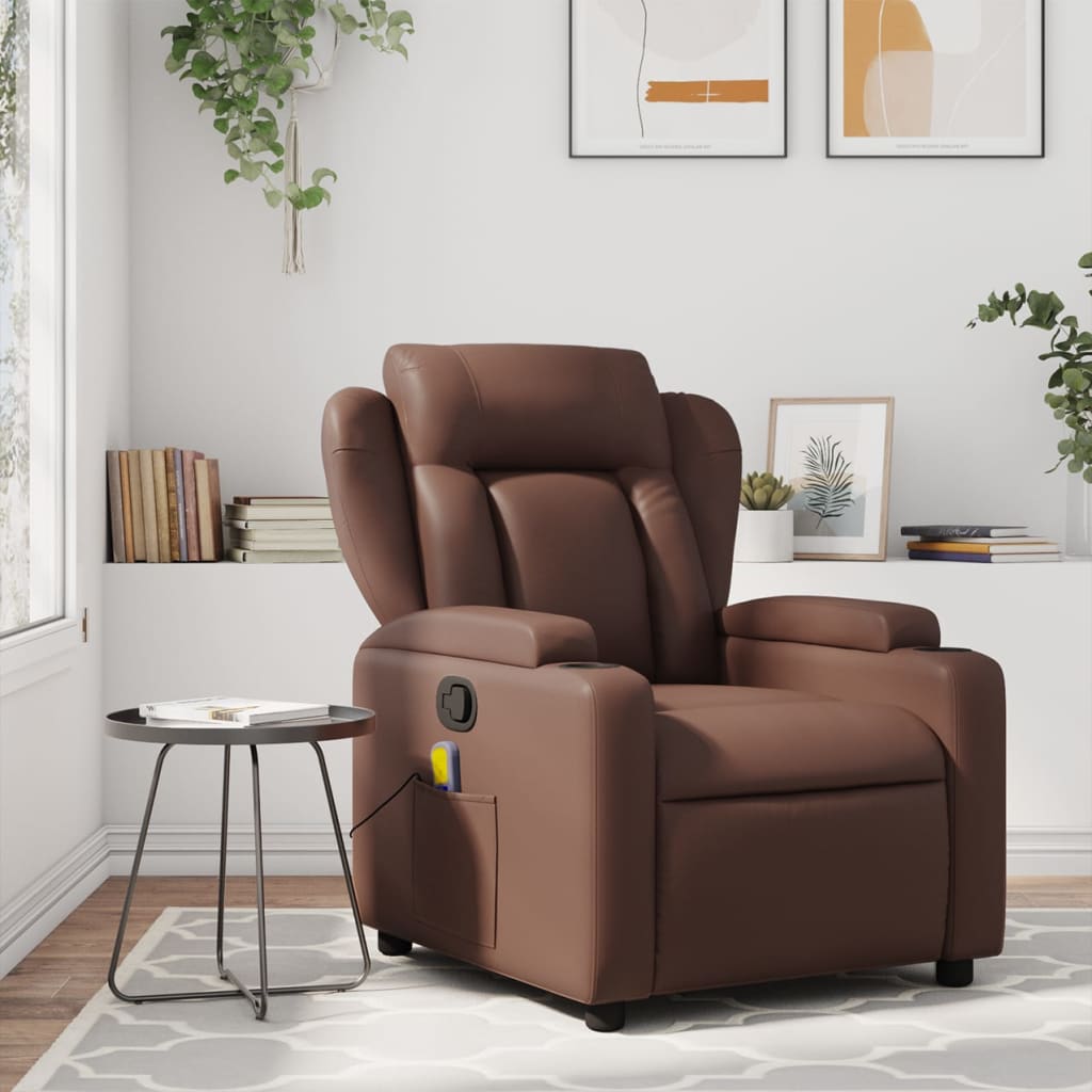 Folding massage chair, brown, ecological leather