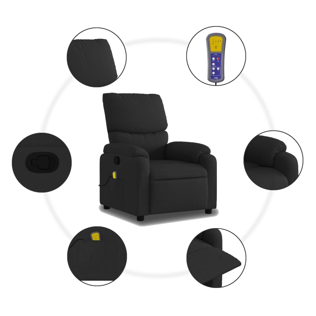 Folding massage chair, black, textile material