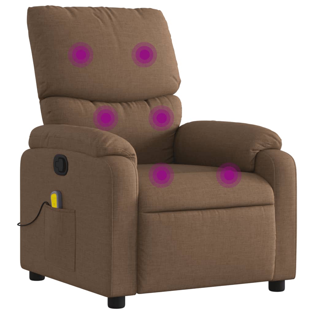 Folding massage armchair, brown, textile material