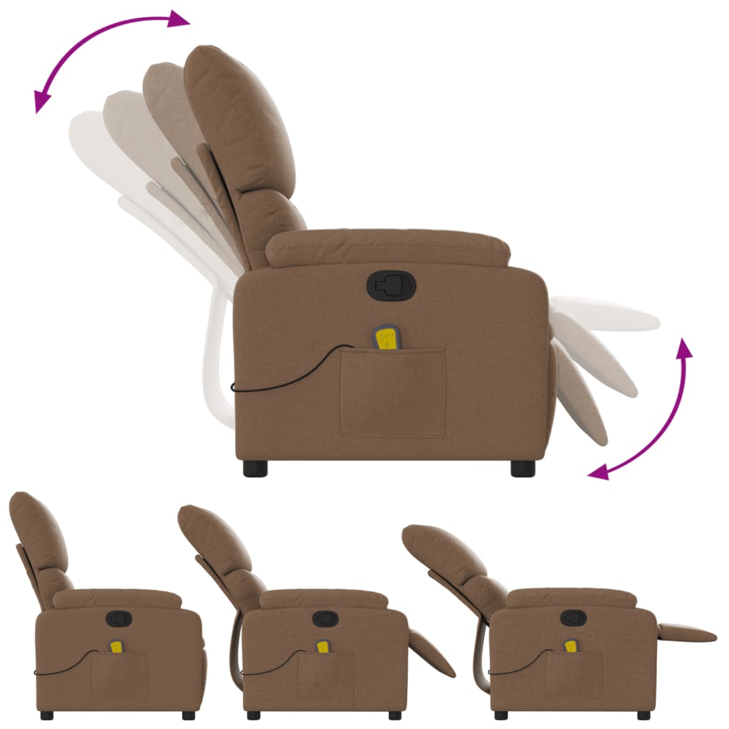 Folding massage armchair, brown, textile material