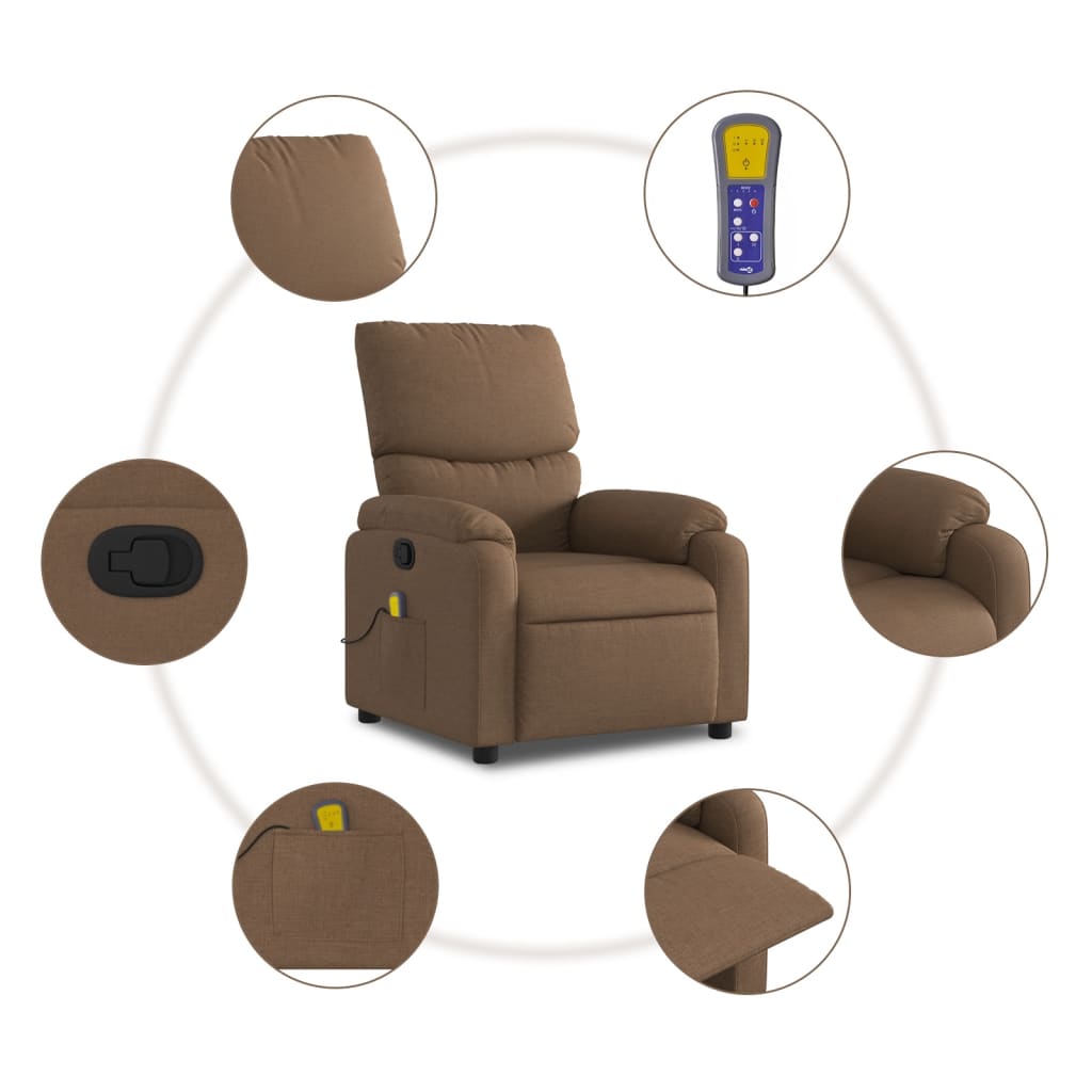 Folding massage armchair, brown, textile material
