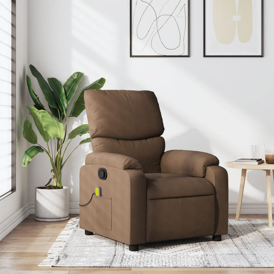 Folding massage armchair, brown, textile material