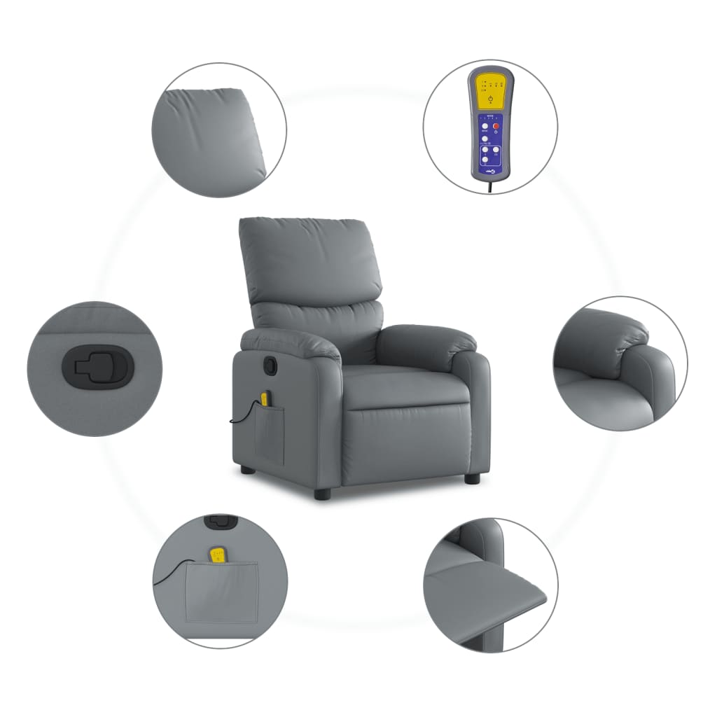 Folding massage chair, gray, ecological leather