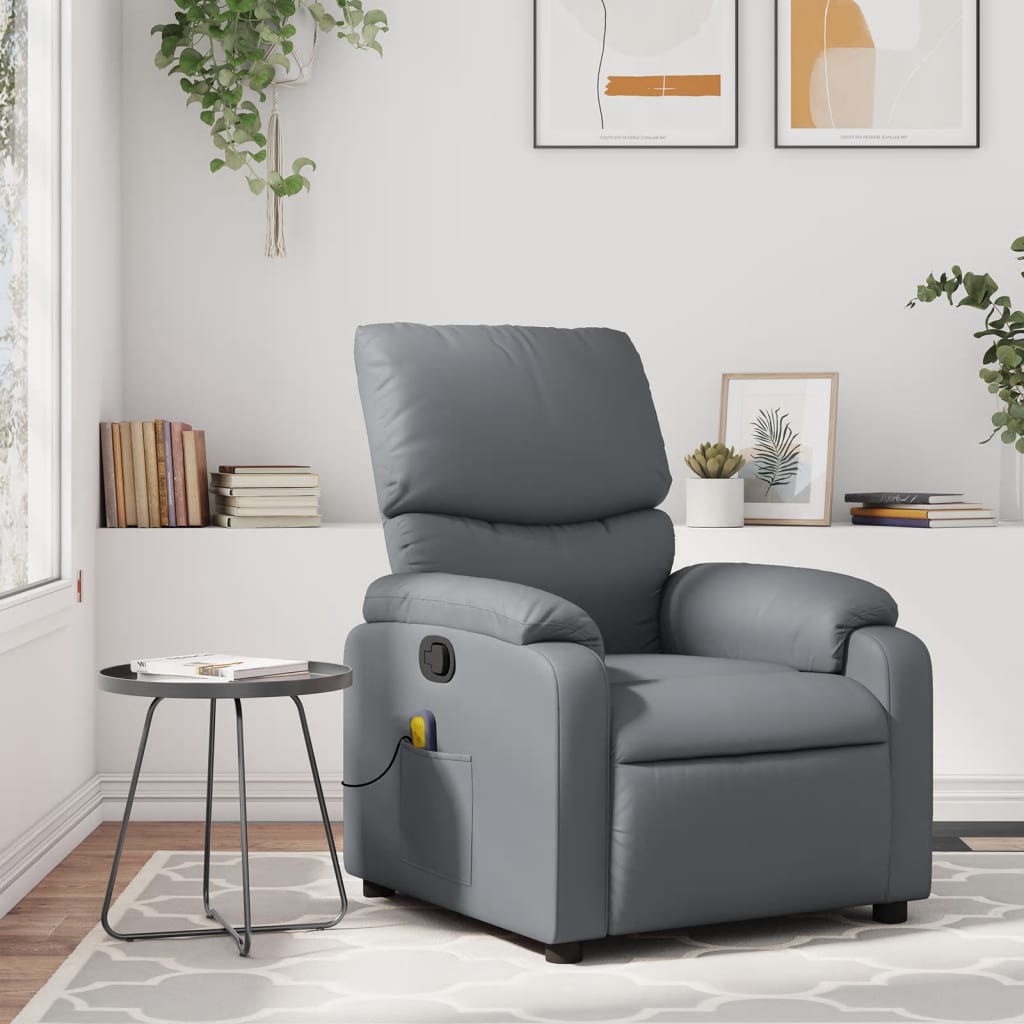 Folding massage chair, gray, ecological leather