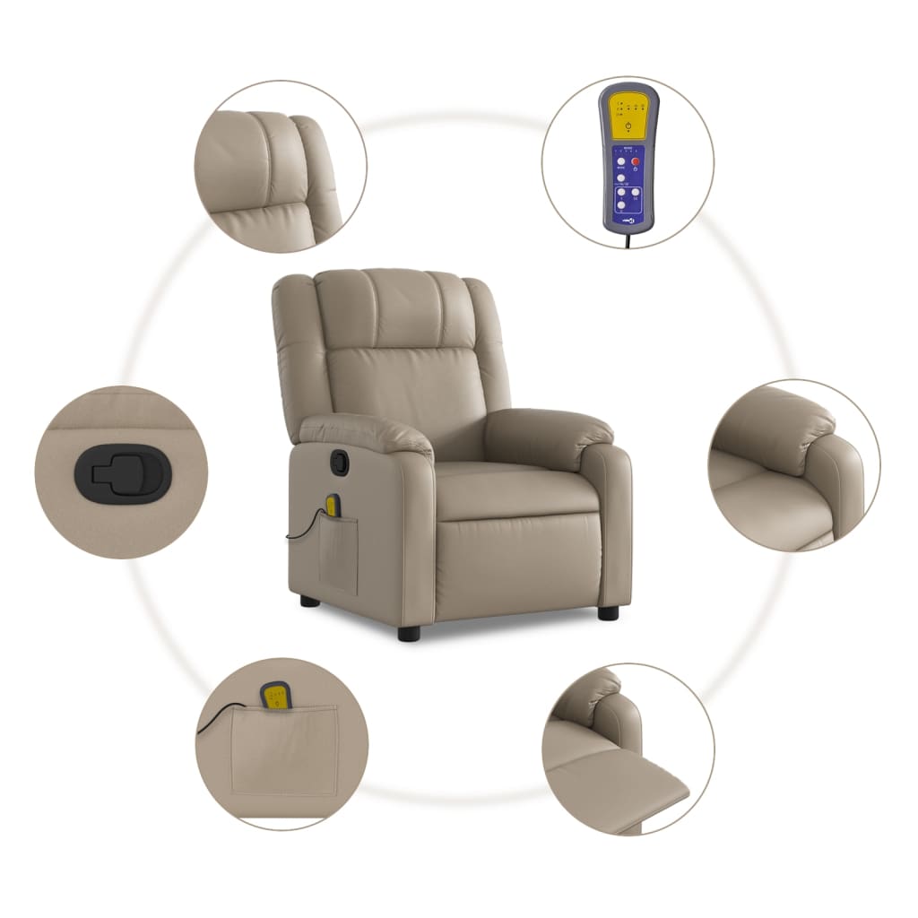 Folding massage armchair, cappuccino, ecological leather