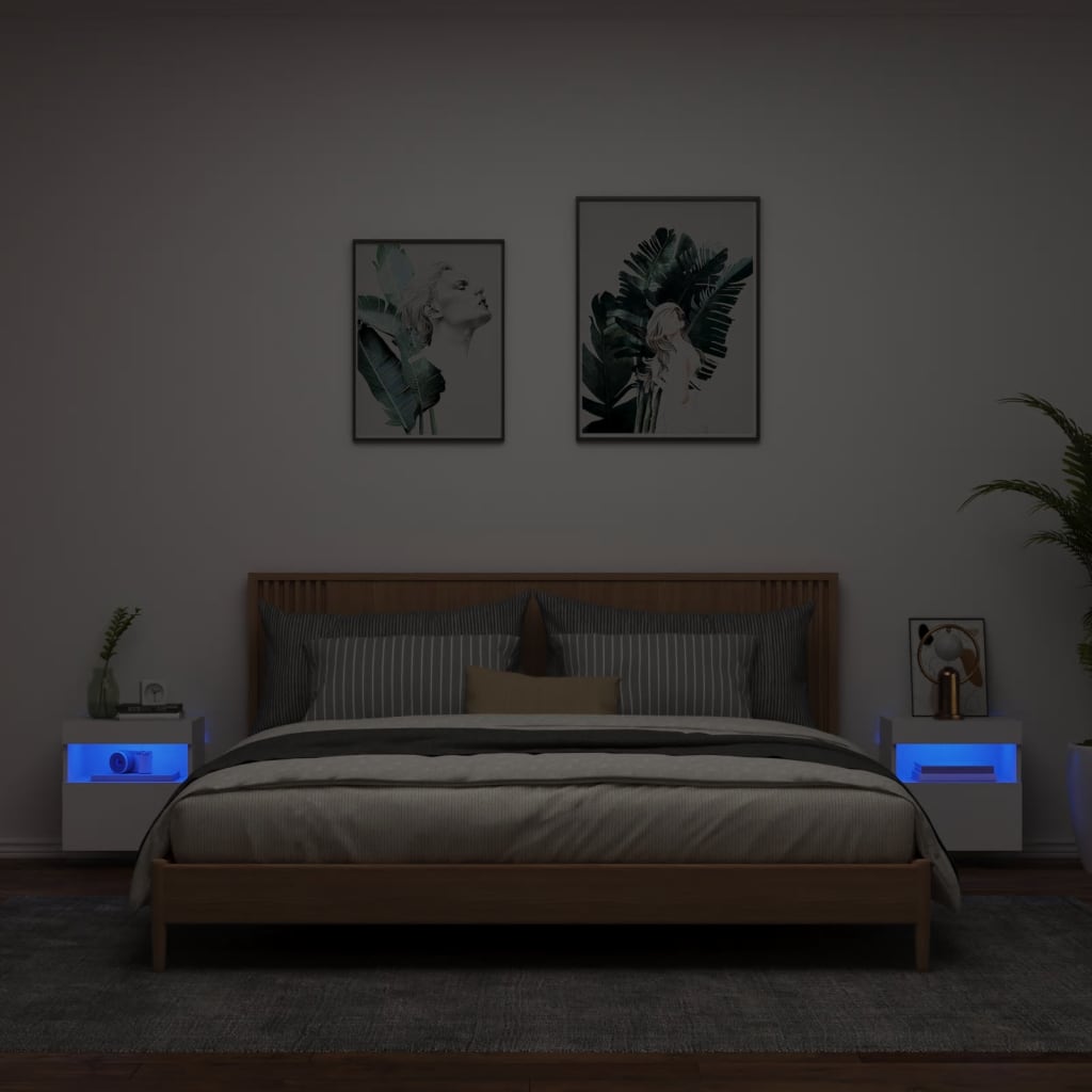Wall-mounted TV chests with LED lights, 2 pcs., white, 40x30x40 cm