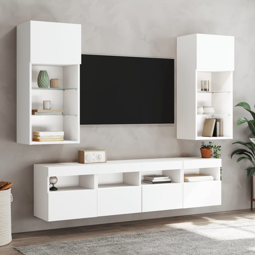 Wall-mounted TV chests with LED lights, 2 pcs., white, 40x30x40 cm