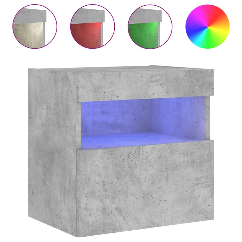 Wall-mounted TV cabinet with LED lights, concrete gray, 40x30x40 cm