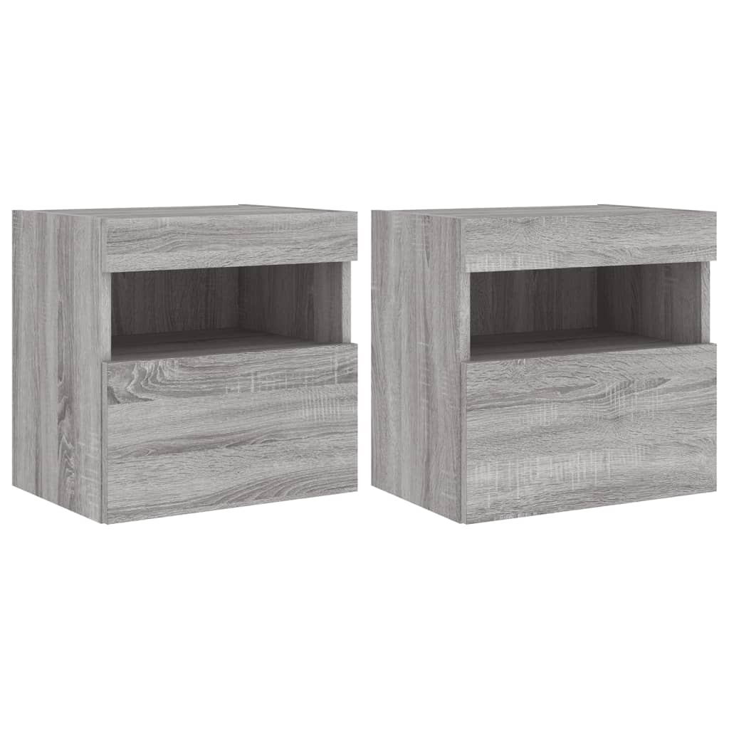 Comodă TV de perete cu LED, 2 buc, gri sonoma, 40x30x40 cm