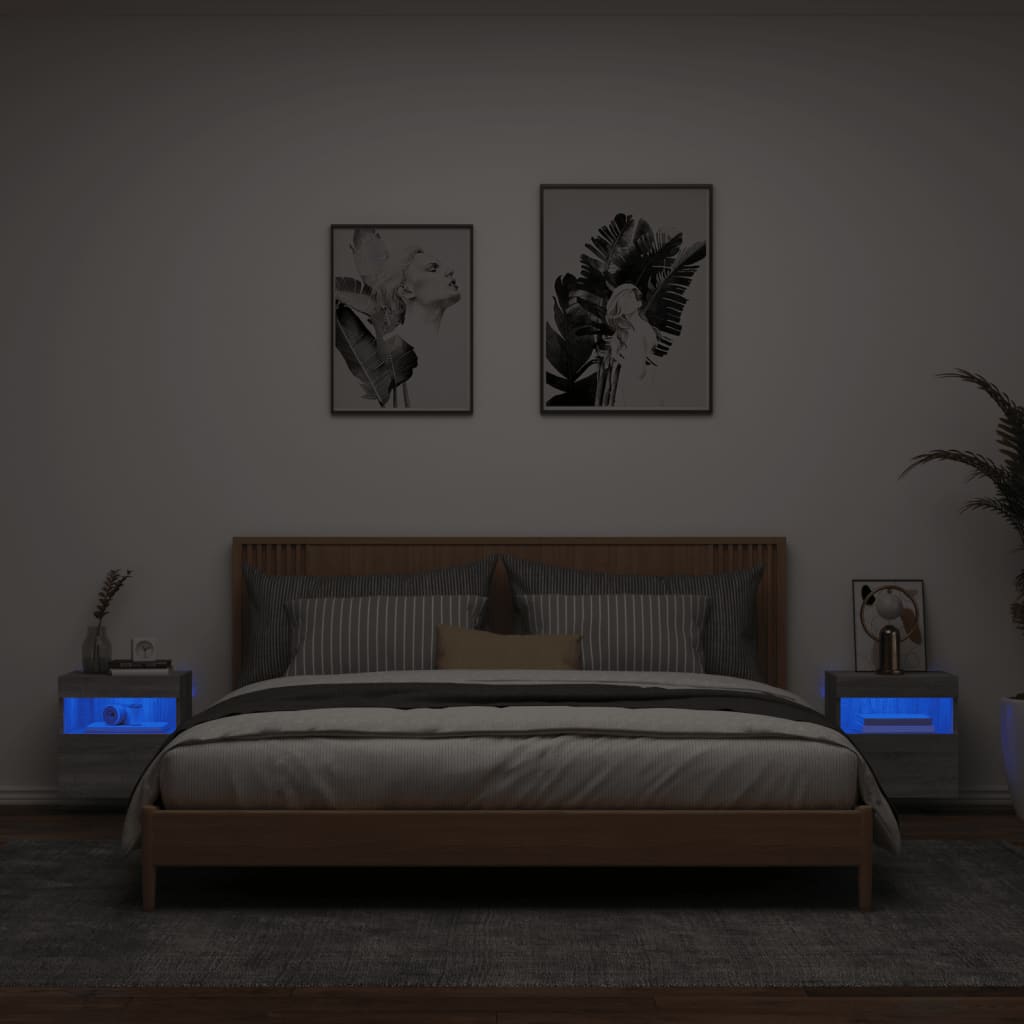 Comodă TV de perete cu LED, 2 buc, gri sonoma, 40x30x40 cm