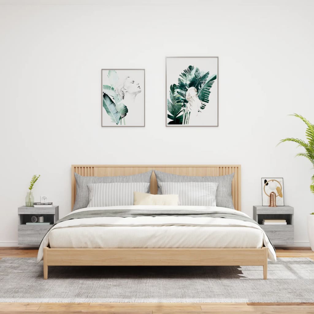 Comodă TV de perete cu LED, 2 buc, gri sonoma, 40x30x40 cm