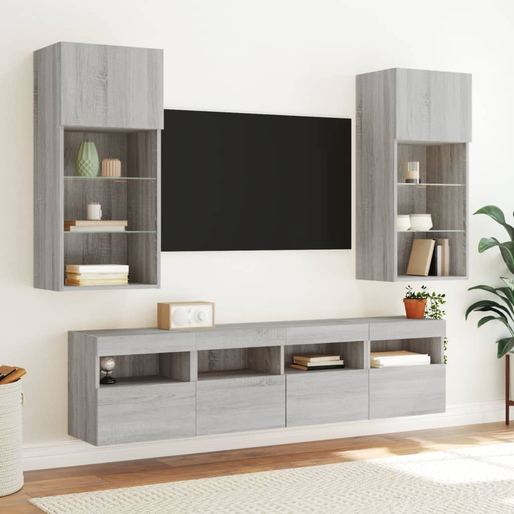Comodă TV de perete cu LED, 2 buc, gri sonoma, 40x30x40 cm