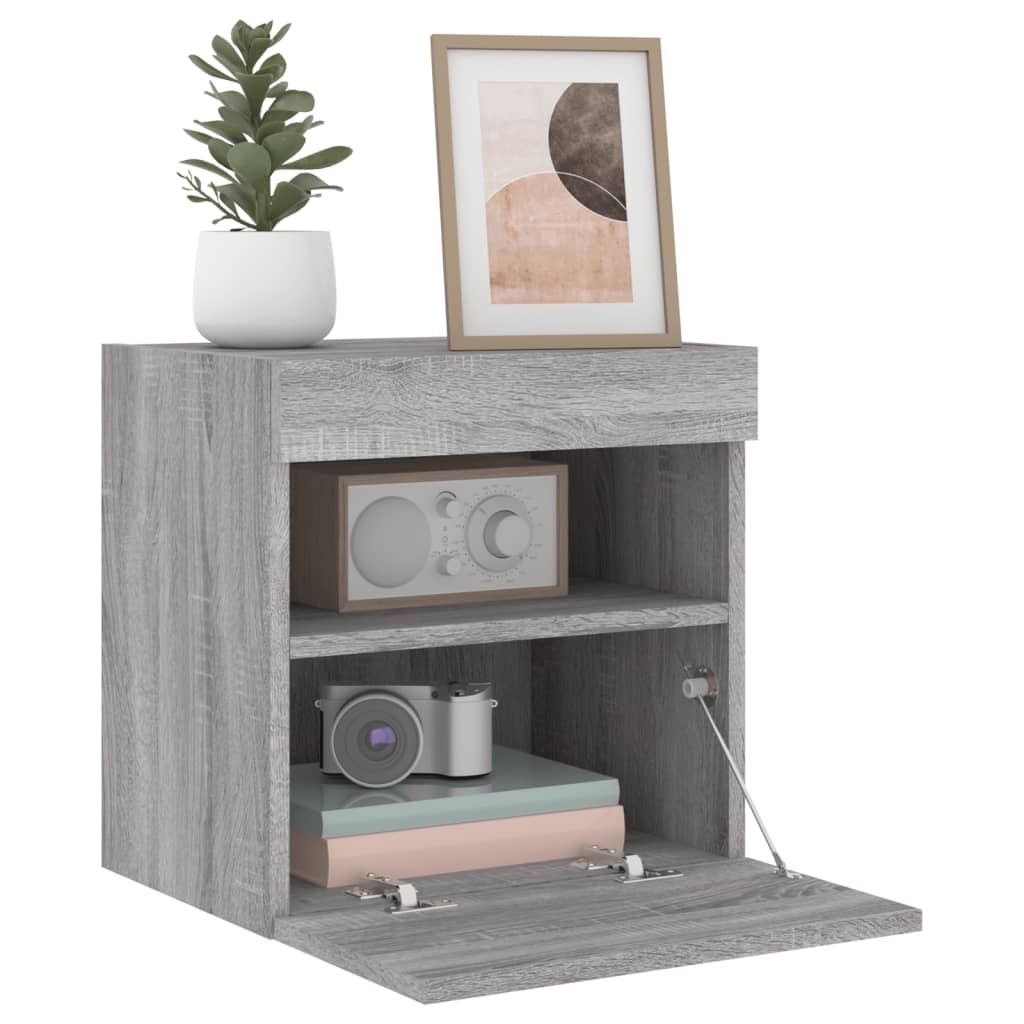 Comodă TV de perete cu LED, 2 buc, gri sonoma, 40x30x40 cm