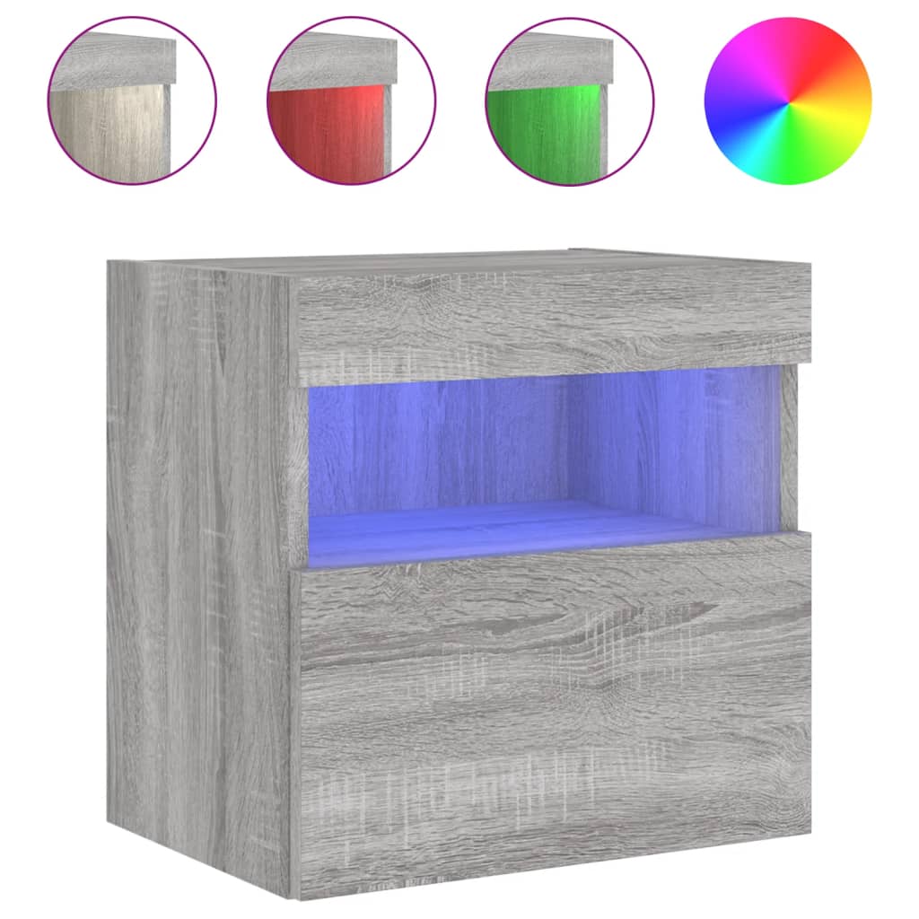 Comodă TV de perete cu LED, 2 buc, gri sonoma, 40x30x40 cm