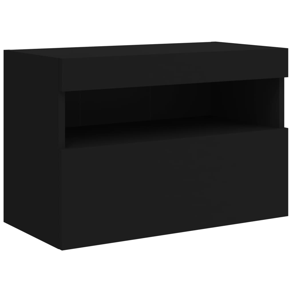 Wall-mounted TV cabinet with LED lights, black, 60x30x40 cm