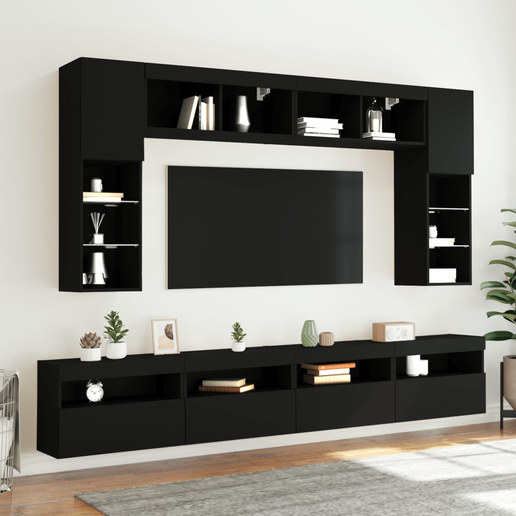 Wall-mounted TV cabinet with LED lights, black, 60x30x40 cm
