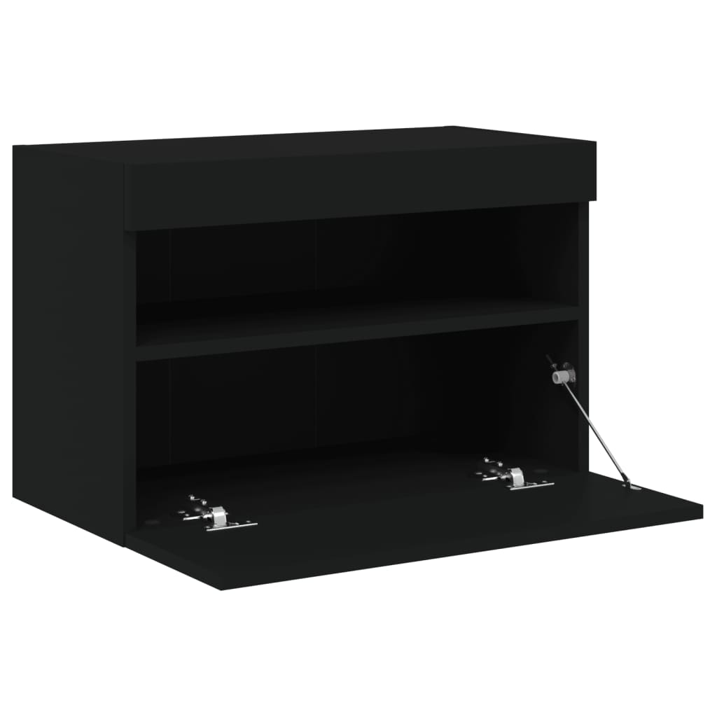 Wall-mounted TV cabinet with LED lights, black, 60x30x40 cm