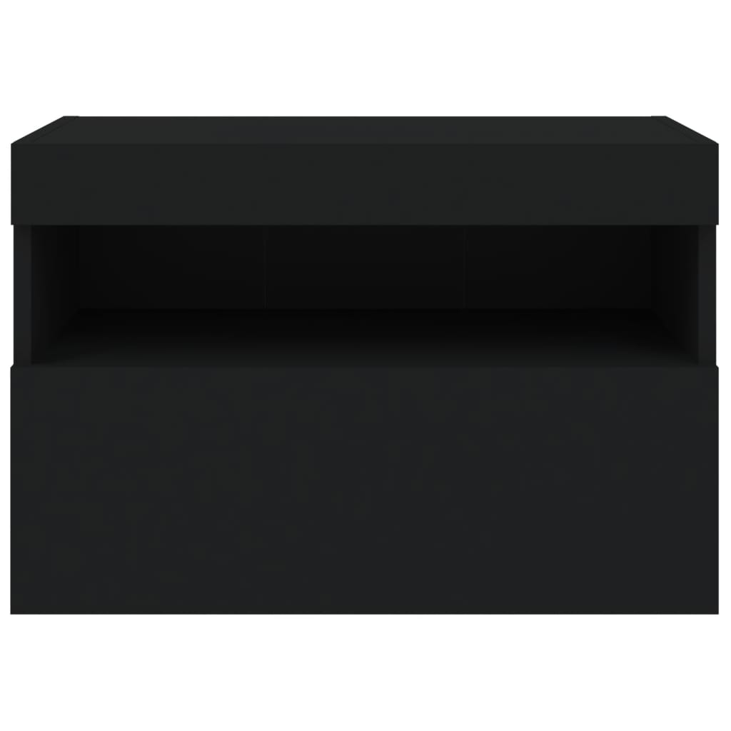Wall-mounted TV cabinet with LED lights, black, 60x30x40 cm