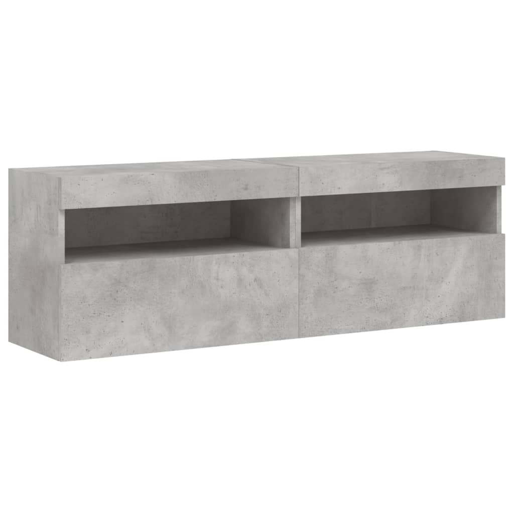 Wall-mounted TV chests with LED lights 2 pcs. concrete gray 60x30x40 cm