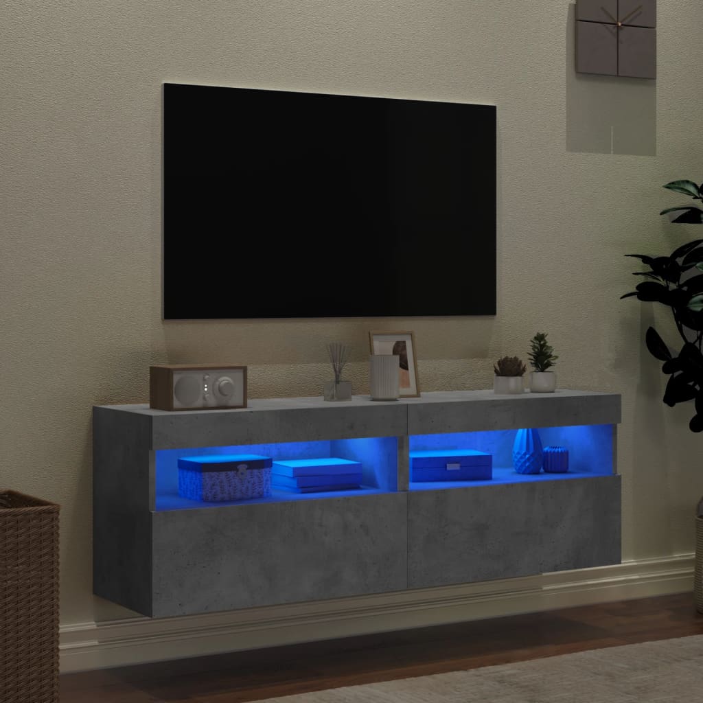 Wall-mounted TV chests with LED lights 2 pcs. concrete gray 60x30x40 cm