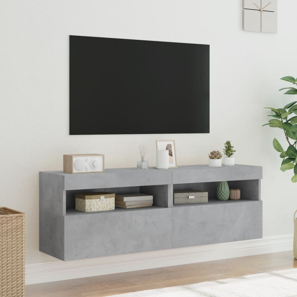 Wall-mounted TV chests with LED lights 2 pcs. concrete gray 60x30x40 cm