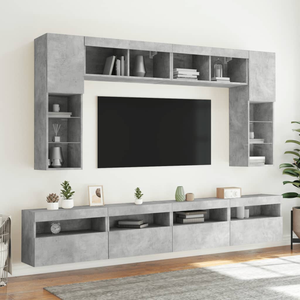 Wall-mounted TV chests with LED lights 2 pcs. concrete gray 60x30x40 cm