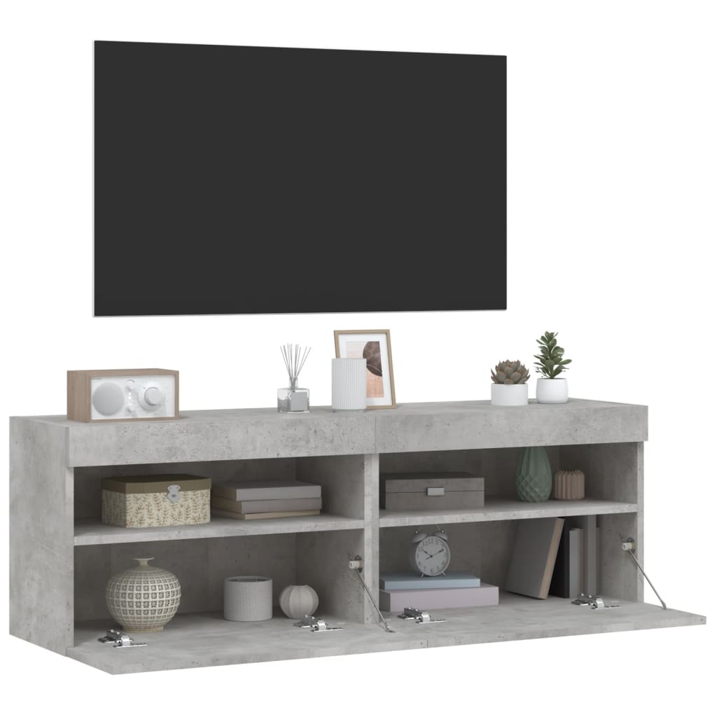 Wall-mounted TV chests with LED lights 2 pcs. concrete gray 60x30x40 cm