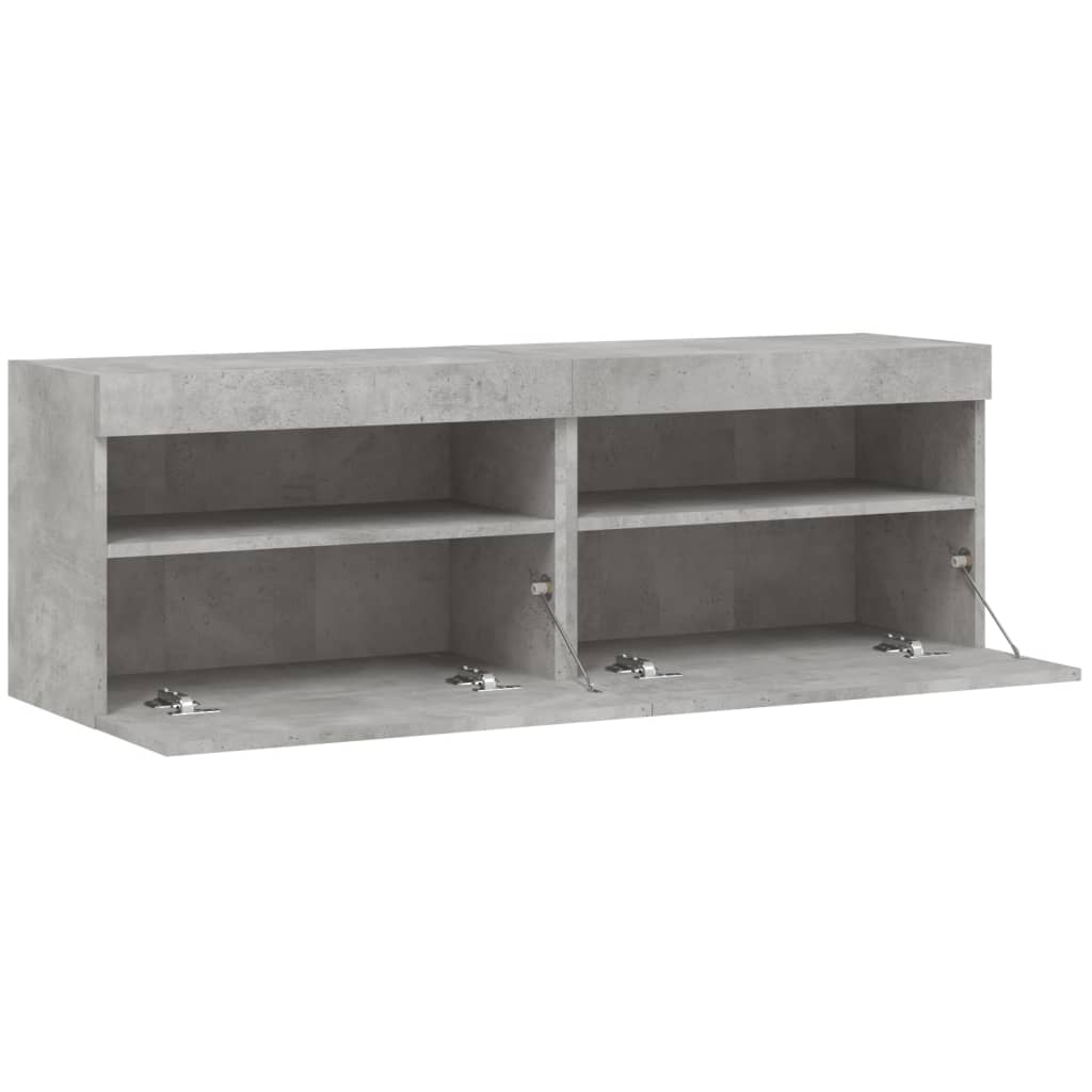 Wall-mounted TV chests with LED lights 2 pcs. concrete gray 60x30x40 cm