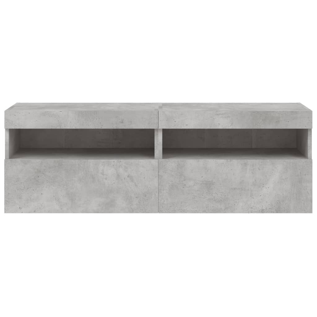 Wall-mounted TV chests with LED lights 2 pcs. concrete gray 60x30x40 cm