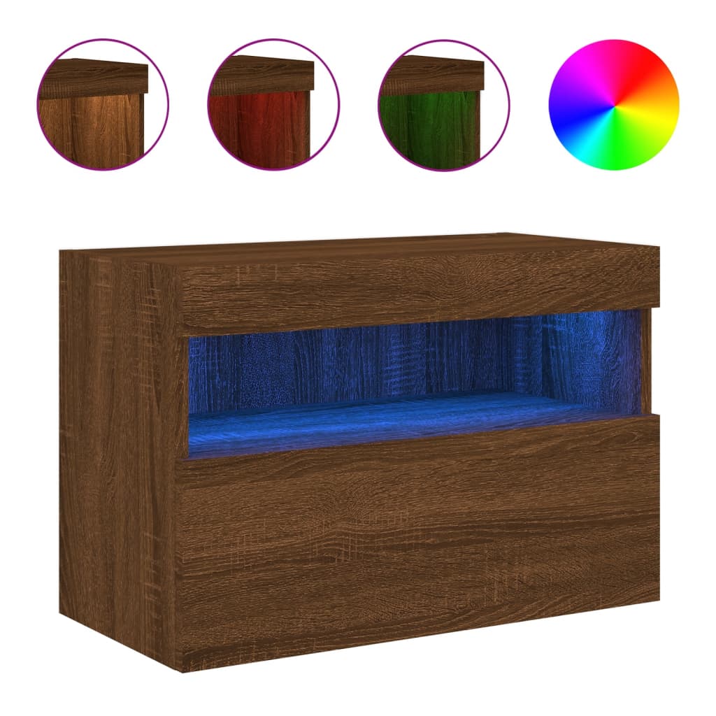 Comodă TV de perete cu lumini LED, stejar maro, 60x30x40 cm